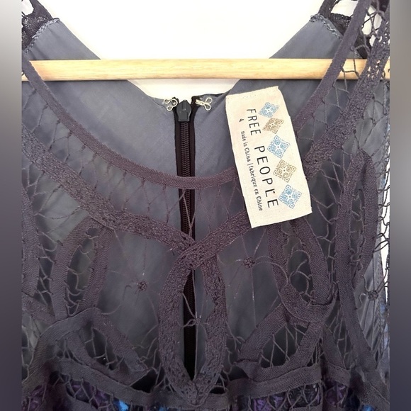 Free People Native Rose Dres navy blue flowy floral pattern size 4 boho high low - Picture 7 of 8